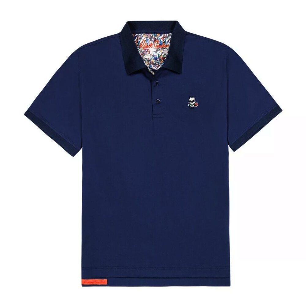 NWT Robert Graham Men's Archie Polo Shirt Skull Logo Navy
